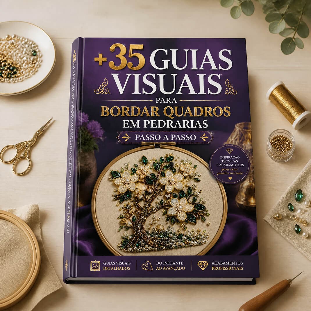 +35 guias visuais para bordar quadros em pedrarias — plano básico