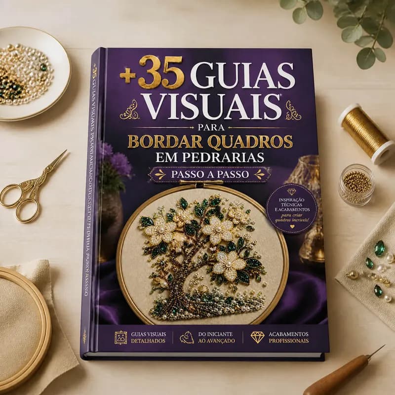 +35 guias visuais para bordar quadros em pedrarias — plano básico
