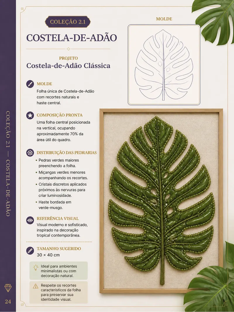 Material entregável do guia de quadros bordados em pedrarias