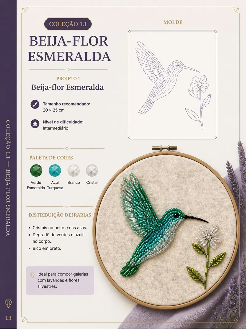 Material entregável do guia de quadros bordados em pedrarias