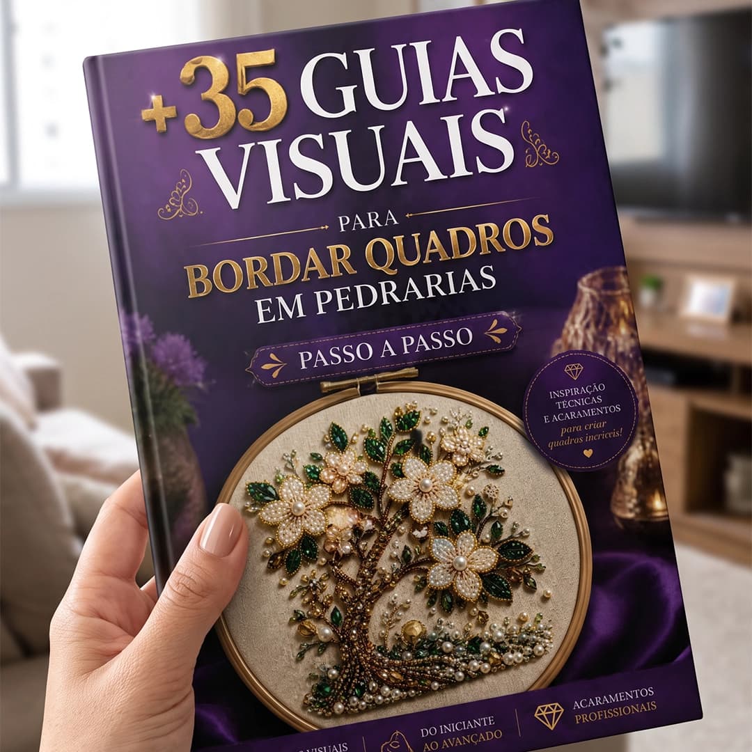 Capa do guia visual de quadros bordados em pedrarias